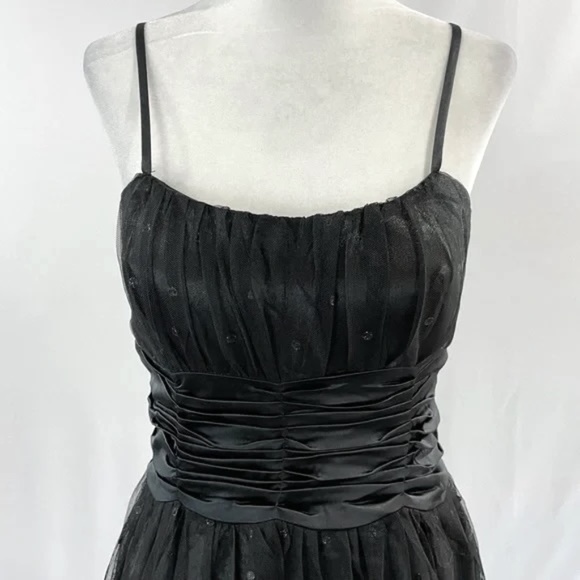 New Lucy Paris Glitter Polka Dot Tulle Satin Ruched Waist Dress Black Size Small - Picture 2 of 16